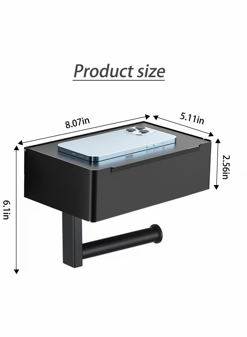 Toilet Paper Holder with Storage Box, Stainless Steel Wall Mounted Flushable Matte Wipes for Bathroom Holds both Tissues and (Black) - Image 5